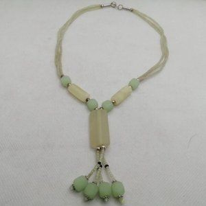 Beaded Pendant Necklace, Beaded Stone Necklace Glass Beaded, Hand Knotted